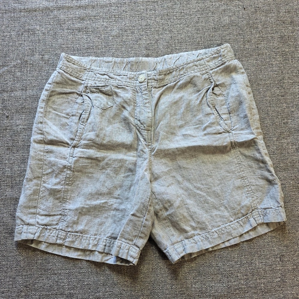 J. Jill Love Linen Women's Shorts Size 10 Gray 100% Linen Zip Front EUC